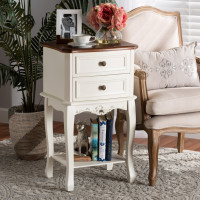 Baxton Studio JY-132041-2DW NS Darla Classic and Traditional French White and Cherry Brown Finished Wood 2-Drawer Nightstand